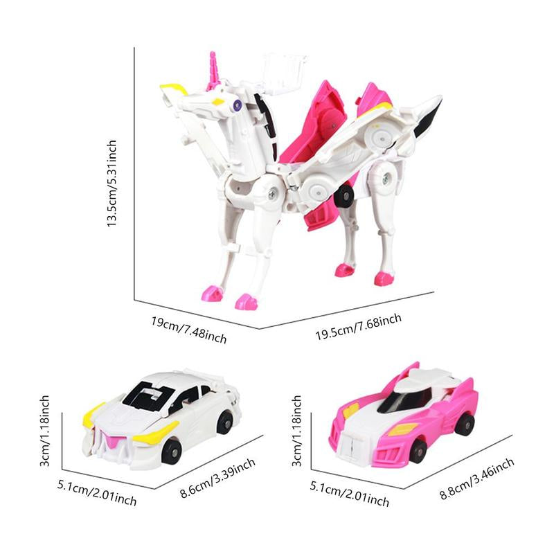 Feiyi Tianma Two Car Collision Deformation Pony Combined Unicorn Deformation Toy, 2 Magical Deformation Car Robots Set with Automatic Deformation & Collision Function, Toys