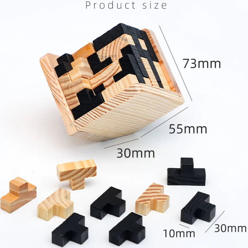 3D Cube Puzzle Luban Interlocking Creative Educational Wooden Toy Brain IQ Mind Early Learning Game Gift for Children Letter 54T