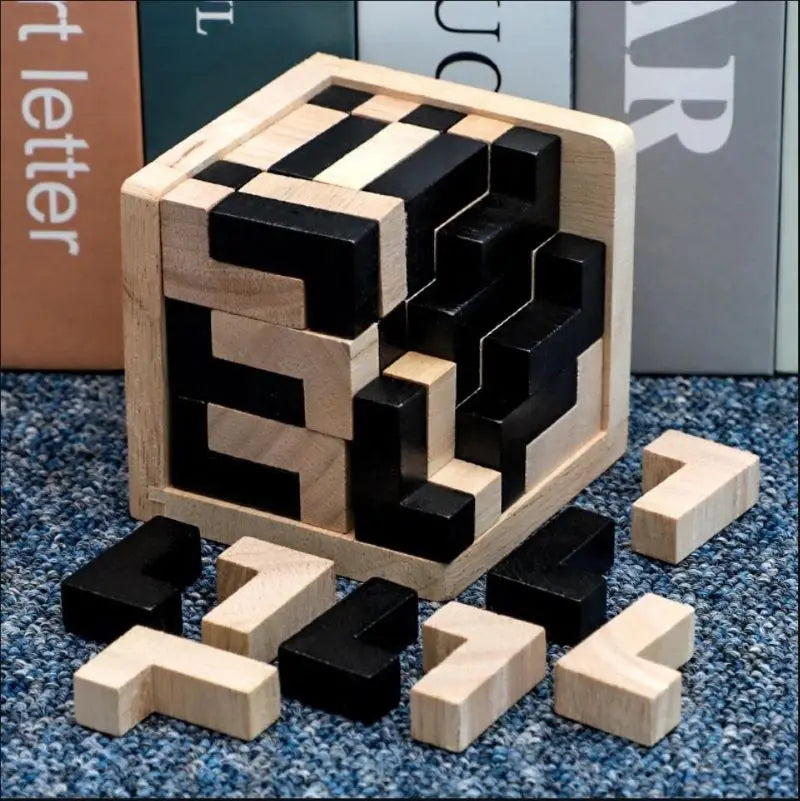 3D Cube Puzzle Luban Interlocking Creative Educational Wooden Toy Brain IQ Mind Early Learning Game Gift for Children Letter 54T