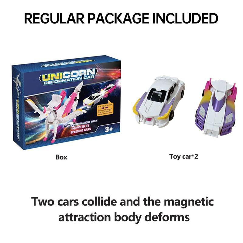 Feiyi Tianma Two Car Collision Deformation Pony Combined Unicorn Deformation Toy, 2 Magical Deformation Car Robots Set with Automatic Deformation & Collision Function, Toys