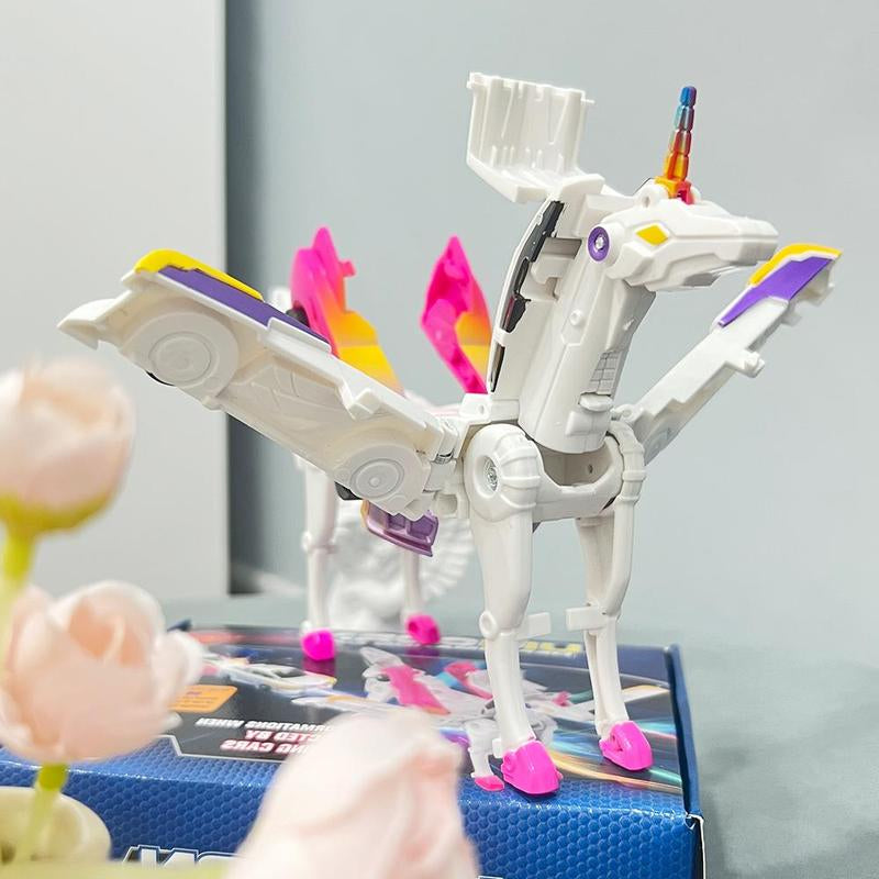 Feiyi Tianma Two Car Collision Deformation Pony Combined Unicorn Deformation Toy, 2 Magical Deformation Car Robots Set with Automatic Deformation & Collision Function, Toys