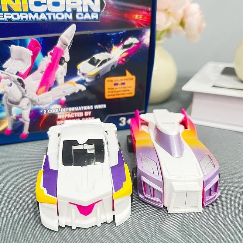 Feiyi Tianma Two Car Collision Deformation Pony Combined Unicorn Deformation Toy, 2 Magical Deformation Car Robots Set with Automatic Deformation & Collision Function, Toys