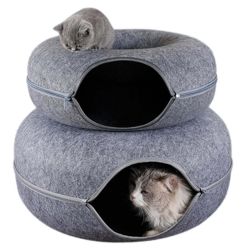 LONDOWİATunnel Interactive Cat Bed,Tunnel Interactive Cat Bed - Felt Cat Tunnel Bed Round Donut Felt Pet Nest Round Donut Interactive Play Toy