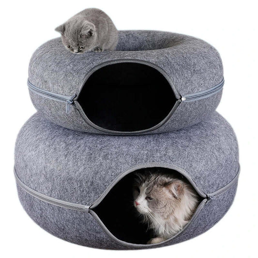 LONDOWİATunnel Interactive Cat Bed,Tunnel Interactive Cat Bed - Felt Cat Tunnel Bed Round Donut Felt Pet Nest Round Donut Interactive Play Toy