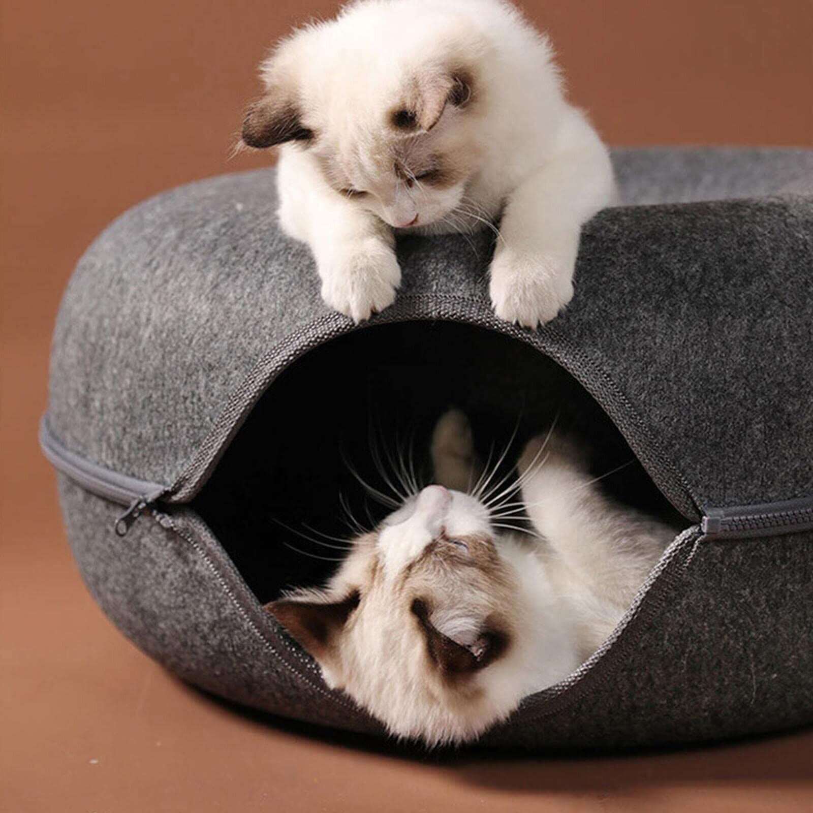 LONDOWİATunnel Interactive Cat Bed,Tunnel Interactive Cat Bed - Felt Cat Tunnel Bed Round Donut Felt Pet Nest Round Donut Interactive Play Toy