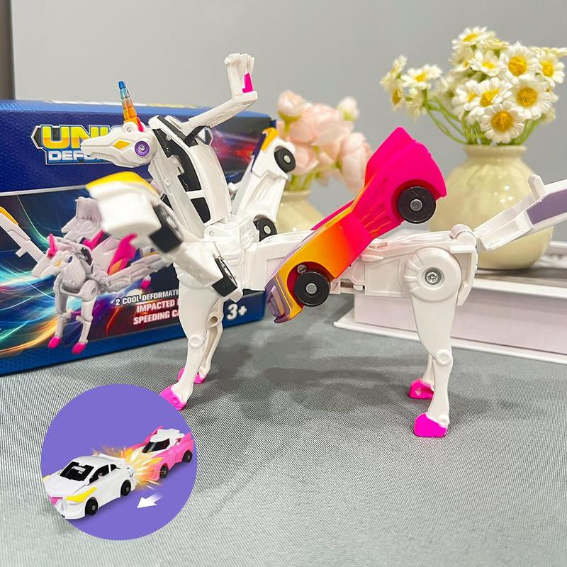 Feiyi Tianma Two Car Collision Deformation Pony Combined Unicorn Deformation Toy, 2 Magical Deformation Car Robots Set with Automatic Deformation & Collision Function, Toys