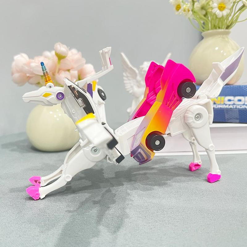 Feiyi Tianma Two Car Collision Deformation Pony Combined Unicorn Deformation Toy, 2 Magical Deformation Car Robots Set with Automatic Deformation & Collision Function, Toys